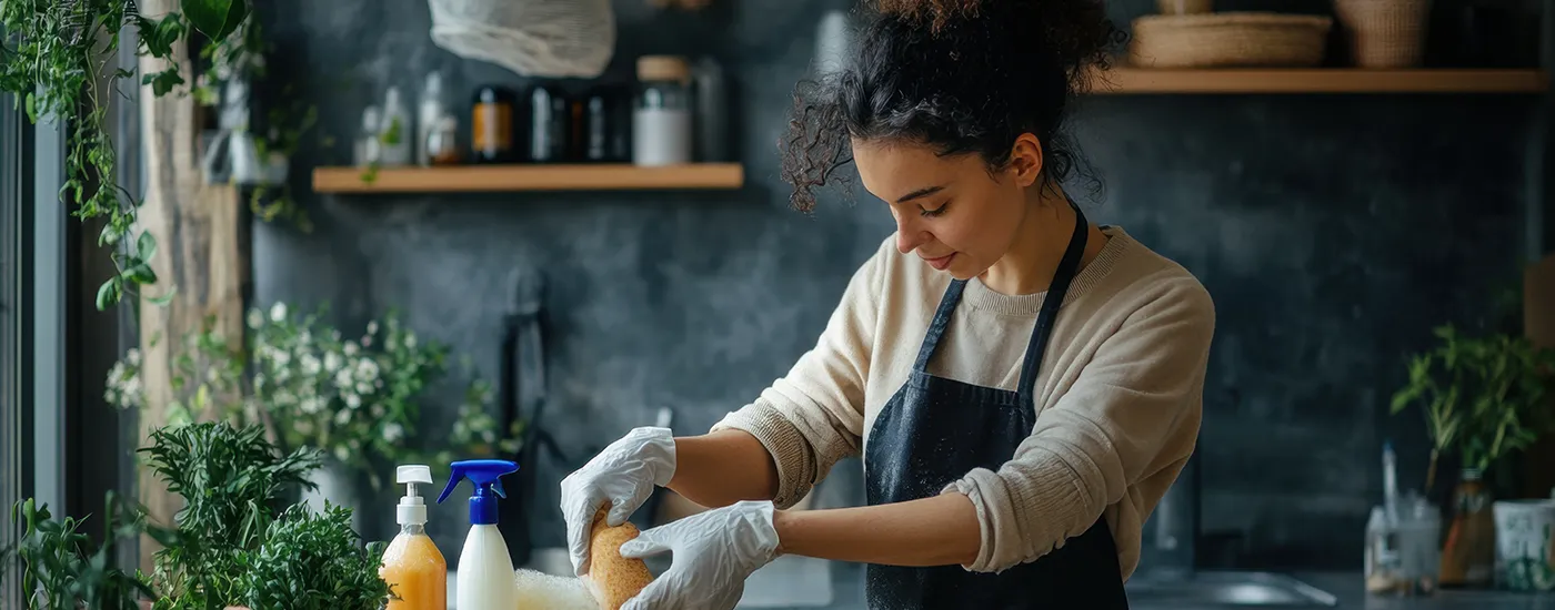 woman washing dishes in kitchen