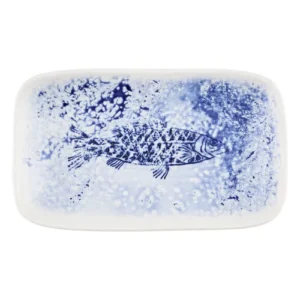Churchill Super Vitrified Inked Fresco Natural Deep Tray Blue 22 x 13.1cm/8.63 x 5.16"
