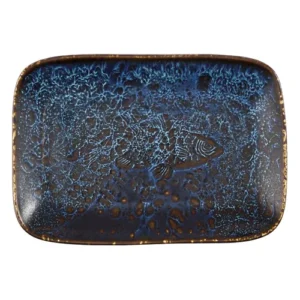 Churchill Super Vitrified Inked Fresco Natural Deep Tray Blue 26 x 18.1cm/10.25 x 7.16"