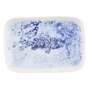 Churchill Super Vitrified Inked Fresco Natural Deep Tray Blue 26 x 18.2cm/10.25 x 7.16"