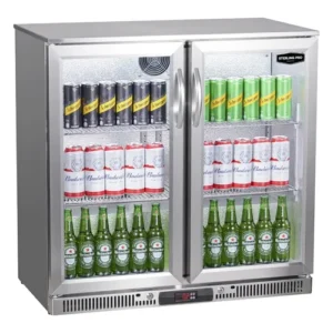 Sterling Pro Green Hinged Double Door Low Height Stainless Steel Outdoor Bottle Cooler - Fits 180 x 330ml Bottles