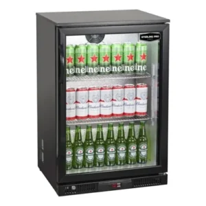 Sterling Pro Green Hinged Single Door Low Height Black Outdoor Bottle Cooler - Fits 106 x 330ml Bottles